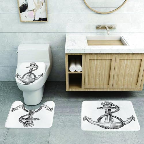 QRFASFZO 3 Stück Badematten und WC Vorleger Microfaser Weiches Badteppich badvorleger rutschfest Waschbar Badezimmerteppich Set,Klassischer schwarz-weißer Anker, umschlungen mit einem Seil, der Zeit QRFASFZO 3 Stück Badematten und WC Vorleger Microfaser Weiches Badteppich badvorleger rutschfest Waschbar Badezimmerteppich Set,Klassischer schwarz-weißer Anker, umschlungen mit einem Seil, der Zeit von QRFASFZO