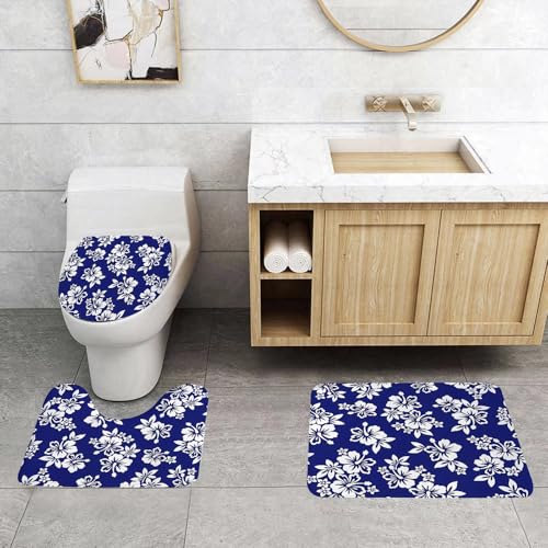 QRFASFZO 3 Stück Badematten und WC Vorleger Microfaser Weiches Badteppich badvorleger rutschfest Waschbar Badezimmerteppich Set,Klassisches Blumenmuster mit komplizierten weißen Blumen, Sich wiederh QRFASFZO 3 Stück Badematten und WC Vorleger Microfaser Weiches Badteppich badvorleger rutschfest Waschbar Badezimmerteppich Set,Klassisches Blumenmuster mit komplizierten weißen Blumen, Sich wiederh von QRFASFZO