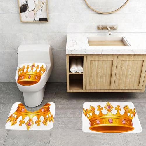 QRFASFZO 3 Stück Badematten und WC Vorleger Microfaser Weiches Badteppich badvorleger rutschfest Waschbar Badezimmerteppich Set,Königin, Krone der goldenen Farbe mit rosa Edelsteinen, Symbol Einer QRFASFZO 3 Stück Badematten und WC Vorleger Microfaser Weiches Badteppich badvorleger rutschfest Waschbar Badezimmerteppich Set,Königin, Krone der goldenen Farbe mit rosa Edelsteinen, Symbol Einer von QRFASFZO