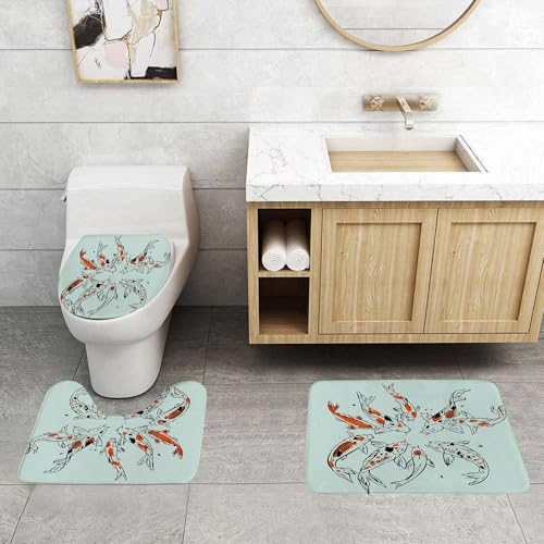 QRFASFZO 3 Stück Badematten und WC Vorleger Microfaser Weiches Badteppich badvorleger rutschfest Waschbar Badezimmerteppich Set,Koi-Kunst, einzigartige orange und Schwarze Muster in kreisförmigen Mu QRFASFZO 3 Stück Badematten und WC Vorleger Microfaser Weiches Badteppich badvorleger rutschfest Waschbar Badezimmerteppich Set,Koi-Kunst, einzigartige orange und Schwarze Muster in kreisförmigen Mu von QRFASFZO
