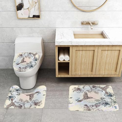 QRFASFZO 3 Stück Badematten und WC Vorleger Microfaser Weiches Badteppich badvorleger rutschfest Waschbar Badezimmerteppich Set,Kolibris ations Set, Vögel und Hibiskusblüten Nostalgie Antik Künstler QRFASFZO 3 Stück Badematten und WC Vorleger Microfaser Weiches Badteppich badvorleger rutschfest Waschbar Badezimmerteppich Set,Kolibris ations Set, Vögel und Hibiskusblüten Nostalgie Antik Künstler von QRFASFZO
