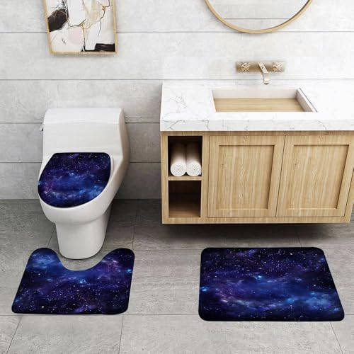 QRFASFZO 3 Stück Badematten und WC Vorleger Microfaser Weiches Badteppich badvorleger rutschfest Waschbar Badezimmerteppich Set,Kosmische Wunder, glitzernde Sterne und wirbelnde Wolken zeichnen eine von QRFASFZO