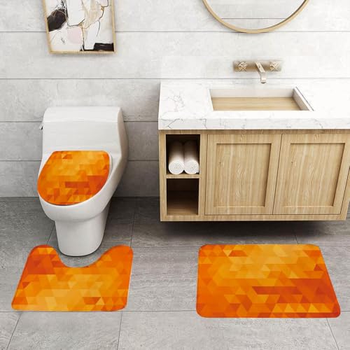 QRFASFZO 3 Stück Badematten und WC Vorleger Microfaser Weiches Badteppich badvorleger rutschfest Waschbar Badezimmerteppich Set,Künstlerisches, orange-gelbes, geometrisches Dreieck-Repeat-Design, da QRFASFZO 3 Stück Badematten und WC Vorleger Microfaser Weiches Badteppich badvorleger rutschfest Waschbar Badezimmerteppich Set,Künstlerisches, orange-gelbes, geometrisches Dreieck-Repeat-Design, da von QRFASFZO