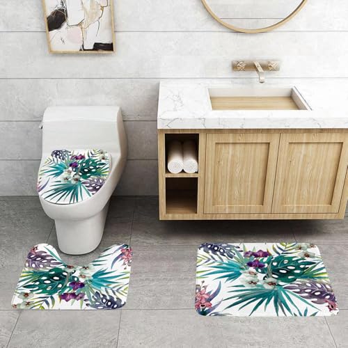 QRFASFZO 3 Stück Badematten und WC Vorleger Microfaser Weiches Badteppich badvorleger rutschfest Waschbar Badezimmerteppich Set,Künstlerisches Arrangement aus Aquarellblumen, tropischen Orchideen un QRFASFZO 3 Stück Badematten und WC Vorleger Microfaser Weiches Badteppich badvorleger rutschfest Waschbar Badezimmerteppich Set,Künstlerisches Arrangement aus Aquarellblumen, tropischen Orchideen un von QRFASFZO