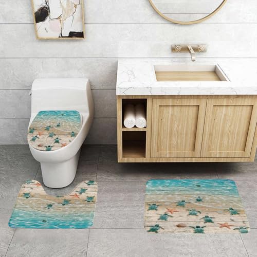 QRFASFZO 3 Stück Badematten und WC Vorleger Microfaser Weiches Badteppich badvorleger rutschfest Waschbar Badezimmerteppich Set,Küstenszene aus Holz Schildkröte Strand, Meeresschildkröte Segeln, Oze QRFASFZO 3 Stück Badematten und WC Vorleger Microfaser Weiches Badteppich badvorleger rutschfest Waschbar Badezimmerteppich Set,Küstenszene aus Holz Schildkröte Strand, Meeresschildkröte Segeln, Oze von QRFASFZO