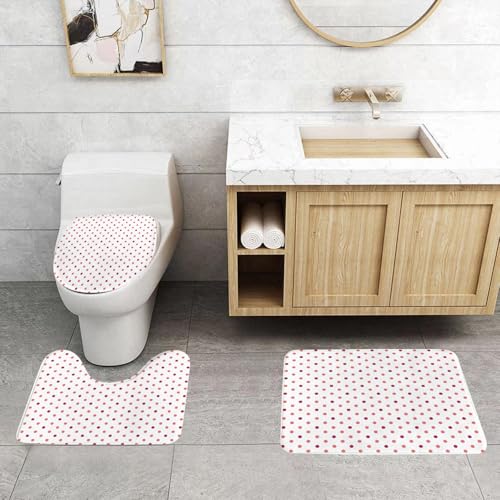 QRFASFZO 3 Stück Badematten und WC Vorleger Microfaser Weiches Badteppich badvorleger rutschfest Waschbar Badezimmerteppich Set,Kunst, Sich wiederholende rosa und kastanienbraune Punkte auf weißem H QRFASFZO 3 Stück Badematten und WC Vorleger Microfaser Weiches Badteppich badvorleger rutschfest Waschbar Badezimmerteppich Set,Kunst, Sich wiederholende rosa und kastanienbraune Punkte auf weißem H von QRFASFZO