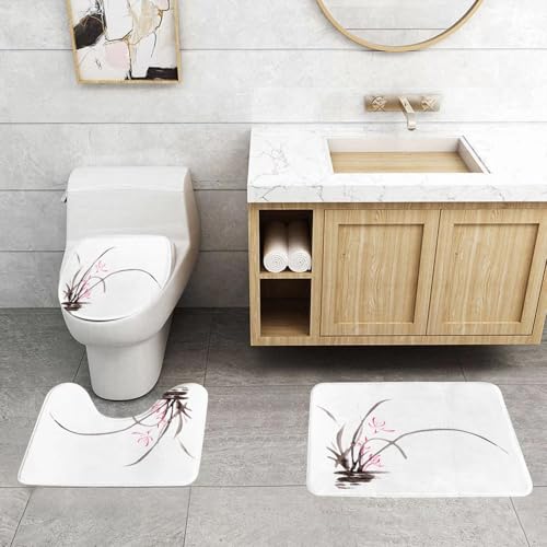 QRFASFZO 3 Stück Badematten und WC Vorleger Microfaser Weiches Badteppich badvorleger rutschfest Waschbar Badezimmerteppich Set,Kunst, Traditionelle Tinte Orchidee Blume Zeichnung Orientalische Chin QRFASFZO 3 Stück Badematten und WC Vorleger Microfaser Weiches Badteppich badvorleger rutschfest Waschbar Badezimmerteppich Set,Kunst, Traditionelle Tinte Orchidee Blume Zeichnung Orientalische Chin von QRFASFZO