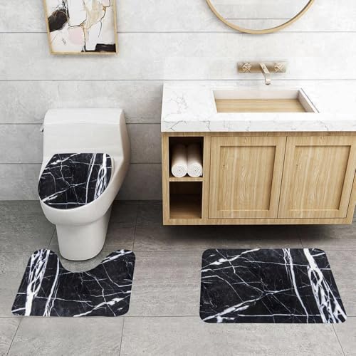 QRFASFZO 3 Stück Badematten und WC Vorleger Microfaser Weiches Badteppich badvorleger rutschfest Waschbar Badezimmerteppich Set,Kunst, abstraktes natürliches Muster aus schwarzem und weißem Marmor, QRFASFZO 3 Stück Badematten und WC Vorleger Microfaser Weiches Badteppich badvorleger rutschfest Waschbar Badezimmerteppich Set,Kunst, abstraktes natürliches Muster aus schwarzem und weißem Marmor, von QRFASFZO