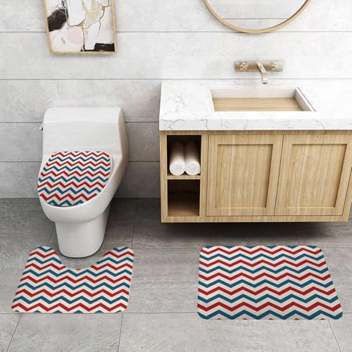 QRFASFZO 3 Stück Badematten und WC Vorleger Microfaser Weiches Badteppich badvorleger rutschfest Waschbar Badezimmerteppich Set,Kunst, beige rot blau modernes Twist-Muster, Aquarell dunkelblau und r QRFASFZO 3 Stück Badematten und WC Vorleger Microfaser Weiches Badteppich badvorleger rutschfest Waschbar Badezimmerteppich Set,Kunst, beige rot blau modernes Twist-Muster, Aquarell dunkelblau und r von QRFASFZO