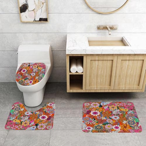 QRFASFZO 3 Stück Badematten und WC Vorleger Microfaser Weiches Badteppich badvorleger rutschfest Waschbar Badezimmerteppich Set,Kunst, eine Reihe bunter böhmischer Blumen mit komplexen Details QRFASFZO 3 Stück Badematten und WC Vorleger Microfaser Weiches Badteppich badvorleger rutschfest Waschbar Badezimmerteppich Set,Kunst, eine Reihe bunter böhmischer Blumen mit komplexen Details von QRFASFZO