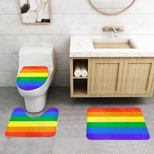 QRFASFZO 3 Stück Badematten und WC Vorleger Microfaser Weiches Badteppich badvorleger rutschfest Waschbar Badezimmerteppich Set,Kunst, ikonische Regenbogenfarben sind in harmonischer Reihenfolge ANG QRFASFZO 3 Stück Badematten und WC Vorleger Microfaser Weiches Badteppich badvorleger rutschfest Waschbar Badezimmerteppich Set,Kunst, ikonische Regenbogenfarben sind in harmonischer Reihenfolge ANG von QRFASFZO
