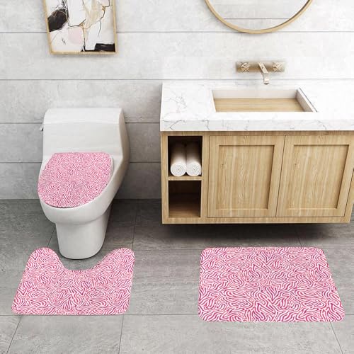QRFASFZO 3 Stück Badematten und WC Vorleger Microfaser Weiches Badteppich badvorleger rutschfest Waschbar Badezimmerteppich Set,Kunst, rosa durchgehendes, geschwungenes Streckendesign, das eine beza QRFASFZO 3 Stück Badematten und WC Vorleger Microfaser Weiches Badteppich badvorleger rutschfest Waschbar Badezimmerteppich Set,Kunst, rosa durchgehendes, geschwungenes Streckendesign, das eine beza von QRFASFZO