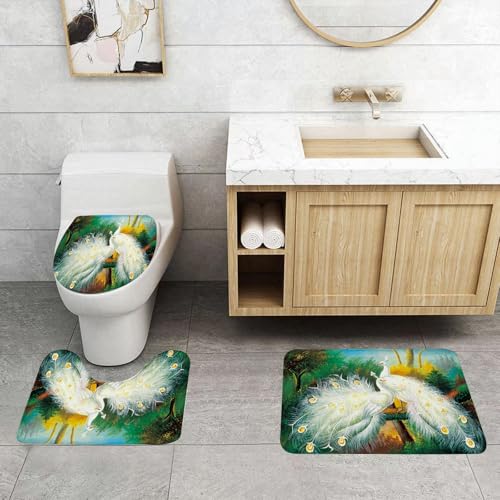 QRFASFZO 3 Stück Badematten und WC Vorleger Microfaser Weiches Badteppich badvorleger rutschfest Waschbar Badezimmerteppich Set,Kunst Abstrakt Pfau Auf Weißem Hintergrund QRFASFZO 3 Stück Badematten und WC Vorleger Microfaser Weiches Badteppich badvorleger rutschfest Waschbar Badezimmerteppich Set,Kunst Abstrakt Pfau Auf Weißem Hintergrund von QRFASFZO