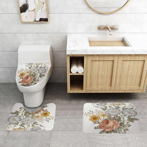 QRFASFZO 3 Stück Badematten und WC Vorleger Microfaser Weiches Badteppich badvorleger rutschfest Waschbar Badezimmerteppich Set,Kunst schöne Design Zeichnung Blumen Blume QRFASFZO 3 Stück Badematten und WC Vorleger Microfaser Weiches Badteppich badvorleger rutschfest Waschbar Badezimmerteppich Set,Kunst schöne Design Zeichnung Blumen Blume von QRFASFZO