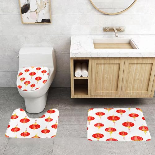 QRFASFZO 3 Stück Badematten und WC Vorleger Microfaser Weiches Badteppich badvorleger rutschfest Waschbar Badezimmerteppich Set,Kunstdekoration, rote Laterne, die Sich auf weißem Hintergrund wiederh QRFASFZO 3 Stück Badematten und WC Vorleger Microfaser Weiches Badteppich badvorleger rutschfest Waschbar Badezimmerteppich Set,Kunstdekoration, rote Laterne, die Sich auf weißem Hintergrund wiederh von QRFASFZO