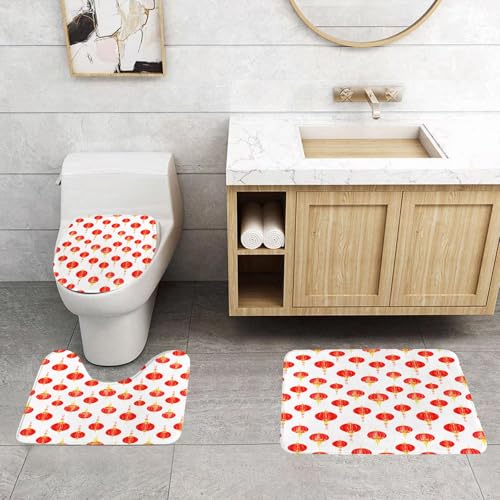 QRFASFZO 3 Stück Badematten und WC Vorleger Microfaser Weiches Badteppich badvorleger rutschfest Waschbar Badezimmerteppich Set,Kunstdekoration, rote Laterne wiederholt auf weißem Hintergrund QRFASFZO 3 Stück Badematten und WC Vorleger Microfaser Weiches Badteppich badvorleger rutschfest Waschbar Badezimmerteppich Set,Kunstdekoration, rote Laterne wiederholt auf weißem Hintergrund von QRFASFZO