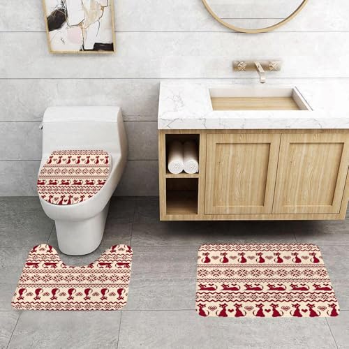 QRFASFZO 3 Stück Badematten und WC Vorleger Microfaser Weiches Badteppich badvorleger rutschfest Waschbar Badezimmerteppich Set,Kunstvolles Strickdesign, eine Reihe von Katzen-, Schneeflocken- und H QRFASFZO 3 Stück Badematten und WC Vorleger Microfaser Weiches Badteppich badvorleger rutschfest Waschbar Badezimmerteppich Set,Kunstvolles Strickdesign, eine Reihe von Katzen-, Schneeflocken- und H von QRFASFZO