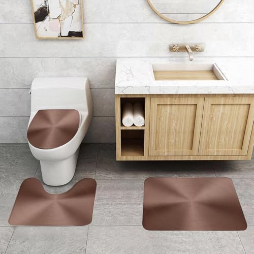 QRFASFZO 3 Stück Badematten und WC Vorleger Microfaser Weiches Badteppich badvorleger rutschfest Waschbar Badezimmerteppich Set,Kupfer, Kreis Kupfer Stahl Textur inspiriert radial und rund Platte mi QRFASFZO 3 Stück Badematten und WC Vorleger Microfaser Weiches Badteppich badvorleger rutschfest Waschbar Badezimmerteppich Set,Kupfer, Kreis Kupfer Stahl Textur inspiriert radial und rund Platte mi von QRFASFZO