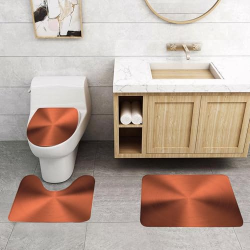 QRFASFZO 3 Stück Badematten und WC Vorleger Microfaser Weiches Badteppich badvorleger rutschfest Waschbar Badezimmerteppich Set,Kupferdekoration, EIN glänzendes, rund gebürstetes Texturbild mit satt von QRFASFZO