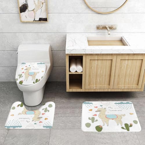 QRFASFZO 3 Stück Badematten und WC Vorleger Microfaser Weiches Badteppich badvorleger rutschfest Waschbar Badezimmerteppich Set,Lama, süßes abstraktes Alpaka im Regen mit Kaktus p QRFASFZO 3 Stück Badematten und WC Vorleger Microfaser Weiches Badteppich badvorleger rutschfest Waschbar Badezimmerteppich Set,Lama, süßes abstraktes Alpaka im Regen mit Kaktus p von QRFASFZO