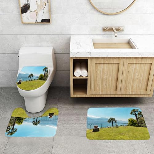 QRFASFZO 3 Stück Badematten und WC Vorleger Microfaser Weiches Badteppich badvorleger rutschfest Waschbar Badezimmerteppich Set,Landschaft, Meerblick Waldlandschaft mit Palmen und Bergterrasse Bild, QRFASFZO 3 Stück Badematten und WC Vorleger Microfaser Weiches Badteppich badvorleger rutschfest Waschbar Badezimmerteppich Set,Landschaft, Meerblick Waldlandschaft mit Palmen und Bergterrasse Bild, von QRFASFZO