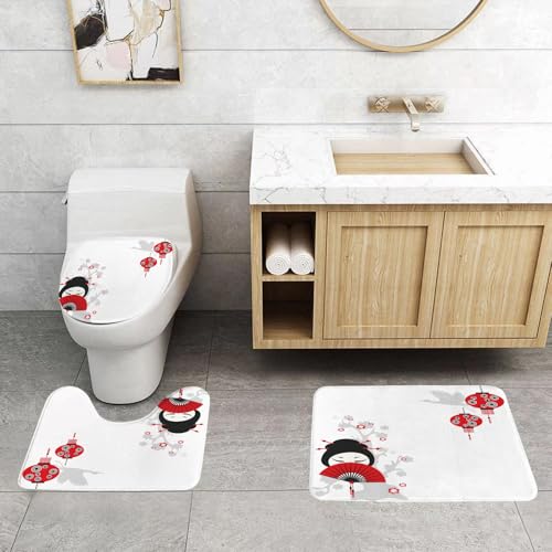 QRFASFZO 3 Stück Badematten und WC Vorleger Microfaser Weiches Badteppich badvorleger rutschfest Waschbar Badezimmerteppich Set,Laterne, Geisha, haltend, japanischer Fächer, Landschaft QRFASFZO 3 Stück Badematten und WC Vorleger Microfaser Weiches Badteppich badvorleger rutschfest Waschbar Badezimmerteppich Set,Laterne, Geisha, haltend, japanischer Fächer, Landschaft von QRFASFZO