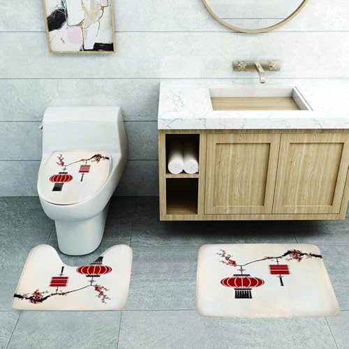 QRFASFZO 3 Stück Badematten und WC Vorleger Microfaser Weiches Badteppich badvorleger rutschfest Waschbar Badezimmerteppich Set,Laterne, chinesische Laterne zum Aufhängen an einem Kirschbaum, Feier, QRFASFZO 3 Stück Badematten und WC Vorleger Microfaser Weiches Badteppich badvorleger rutschfest Waschbar Badezimmerteppich Set,Laterne, chinesische Laterne zum Aufhängen an einem Kirschbaum, Feier, von QRFASFZO