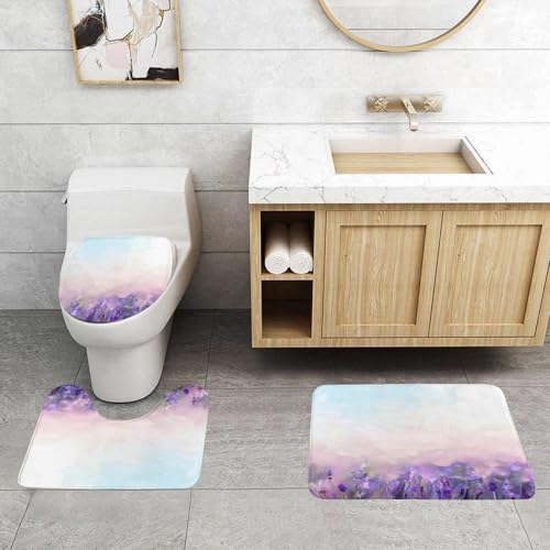 QRFASFZO 3 Stück Badematten und WC Vorleger Microfaser Weiches Badteppich badvorleger rutschfest Waschbar Badezimmerteppich Set,Lavendel, Ölgemälde Stil Blumen in abstrakten künstlerischen ruhigen W QRFASFZO 3 Stück Badematten und WC Vorleger Microfaser Weiches Badteppich badvorleger rutschfest Waschbar Badezimmerteppich Set,Lavendel, Ölgemälde Stil Blumen in abstrakten künstlerischen ruhigen W von QRFASFZO