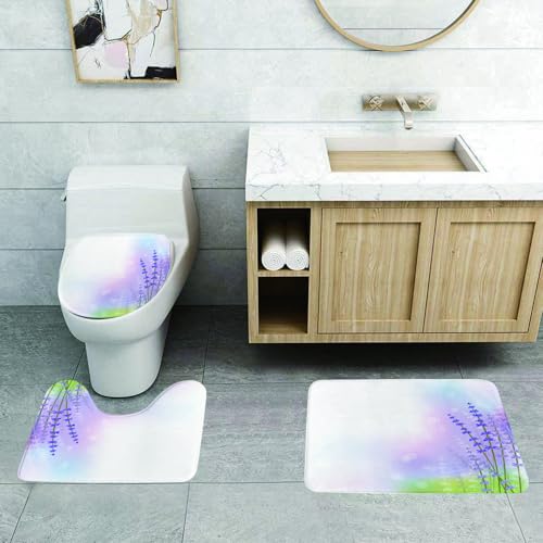 QRFASFZO 3 Stück Badematten und WC Vorleger Microfaser Weiches Badteppich badvorleger rutschfest Waschbar Badezimmerteppich Set,Lavendel, von der Natur inspirierter Abstrakter Hintergrund mit sanfte QRFASFZO 3 Stück Badematten und WC Vorleger Microfaser Weiches Badteppich badvorleger rutschfest Waschbar Badezimmerteppich Set,Lavendel, von der Natur inspirierter Abstrakter Hintergrund mit sanfte von QRFASFZO