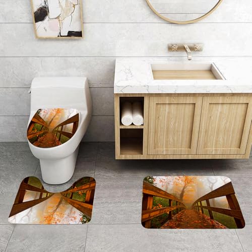 QRFASFZO 3 Stück Badematten und WC Vorleger Microfaser Weiches Badteppich badvorleger rutschfest Waschbar Badezimmerteppich Set,Lebendige Herbstszene mit einem großen blattlosen Baum im Vordergrund, QRFASFZO 3 Stück Badematten und WC Vorleger Microfaser Weiches Badteppich badvorleger rutschfest Waschbar Badezimmerteppich Set,Lebendige Herbstszene mit einem großen blattlosen Baum im Vordergrund, von QRFASFZO