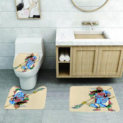 QRFASFZO 3 Stück Badematten und WC Vorleger Microfaser Weiches Badteppich badvorleger rutschfest Waschbar Badezimmerteppich Set,Lebendige Illustration Einer mythischen Figur der chinesischen Geschic von QRFASFZO