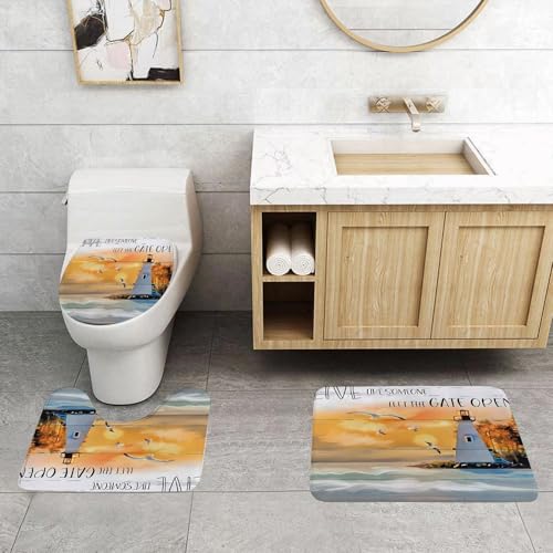QRFASFZO 3 Stück Badematten und WC Vorleger Microfaser Weiches Badteppich badvorleger rutschfest Waschbar Badezimmerteppich Set,Leuchtturm und schwebende Möwen bei Sonnenuntergang und vermitteln EIN QRFASFZO 3 Stück Badematten und WC Vorleger Microfaser Weiches Badteppich badvorleger rutschfest Waschbar Badezimmerteppich Set,Leuchtturm und schwebende Möwen bei Sonnenuntergang und vermitteln EIN von QRFASFZO