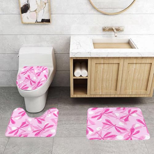 QRFASFZO 3 Stück Badematten und WC Vorleger Microfaser Weiches Badteppich badvorleger rutschfest Waschbar Badezimmerteppich Set,Libellen-Design, rosa Libellen-Wiederholungsdesign auf rosa-weißem Pun QRFASFZO 3 Stück Badematten und WC Vorleger Microfaser Weiches Badteppich badvorleger rutschfest Waschbar Badezimmerteppich Set,Libellen-Design, rosa Libellen-Wiederholungsdesign auf rosa-weißem Pun von QRFASFZO