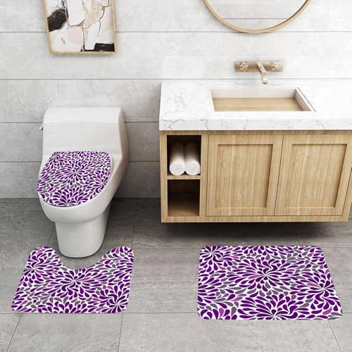QRFASFZO 3 Stück Badematten und WC Vorleger Microfaser Weiches Badteppich badvorleger rutschfest Waschbar Badezimmerteppich Set,Lila abstraktes Design, Sich wiederholende Reihe von lila rotierenden QRFASFZO 3 Stück Badematten und WC Vorleger Microfaser Weiches Badteppich badvorleger rutschfest Waschbar Badezimmerteppich Set,Lila abstraktes Design, Sich wiederholende Reihe von lila rotierenden von QRFASFZO