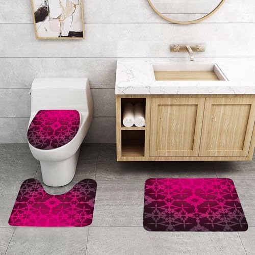 QRFASFZO 3 Stück Badematten und WC Vorleger Microfaser Weiches Badteppich badvorleger rutschfest Waschbar Badezimmerteppich Set,Magenta Dekor, viktorianischen stilisierten klassischen gebundenen ORN QRFASFZO 3 Stück Badematten und WC Vorleger Microfaser Weiches Badteppich badvorleger rutschfest Waschbar Badezimmerteppich Set,Magenta Dekor, viktorianischen stilisierten klassischen gebundenen ORN von QRFASFZO