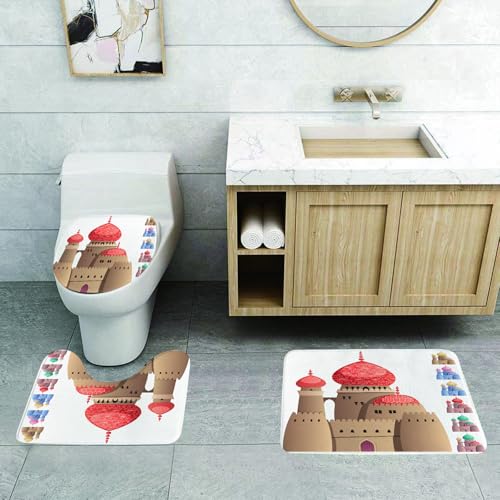 QRFASFZO 3 Stück Badematten und WC Vorleger Microfaser Weiches Badteppich badvorleger rutschfest Waschbar Badezimmerteppich Set,Magic Castle ist farbenfrohe Fantasie, charmantes Schloss, rot - riesi QRFASFZO 3 Stück Badematten und WC Vorleger Microfaser Weiches Badteppich badvorleger rutschfest Waschbar Badezimmerteppich Set,Magic Castle ist farbenfrohe Fantasie, charmantes Schloss, rot - riesi von QRFASFZO