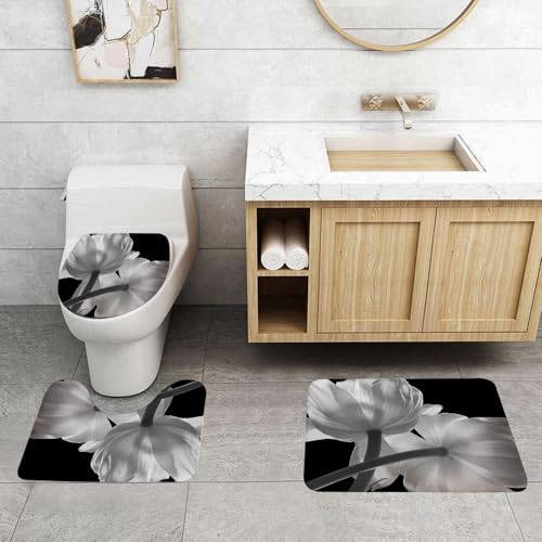 QRFASFZO 3 Stück Badematten und WC Vorleger Microfaser Weiches Badteppich badvorleger rutschfest Waschbar Badezimmerteppich Set,Makro von schwarzen und weißen Blumen QRFASFZO 3 Stück Badematten und WC Vorleger Microfaser Weiches Badteppich badvorleger rutschfest Waschbar Badezimmerteppich Set,Makro von schwarzen und weißen Blumen von QRFASFZO