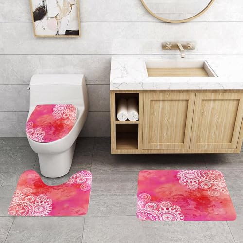QRFASFZO 3 Stück Badematten und WC Vorleger Microfaser Weiches Badteppich badvorleger rutschfest Waschbar Badezimmerteppich Set,Mandala, rosa Aquarellfarbe Hintergrund mit handgezeichneten Kritzelei QRFASFZO 3 Stück Badematten und WC Vorleger Microfaser Weiches Badteppich badvorleger rutschfest Waschbar Badezimmerteppich Set,Mandala, rosa Aquarellfarbe Hintergrund mit handgezeichneten Kritzelei von QRFASFZO