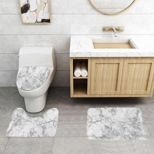 QRFASFZO 3 Stück Badematten und WC Vorleger Microfaser Weiches Badteppich badvorleger rutschfest Waschbar Badezimmerteppich Set,Marmor, gebrochene Linien, gebeizte Grunge-Oberflächeneffekte, Keramik von QRFASFZO