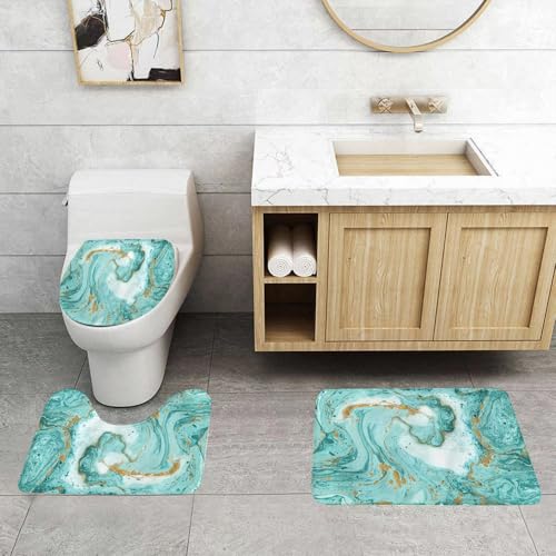 QRFASFZO 3 Stück Badematten und WC Vorleger Microfaser Weiches Badteppich badvorleger rutschfest Waschbar Badezimmerteppich Set,Marmor in Türkis und Gold auf weißem Papier QRFASFZO 3 Stück Badematten und WC Vorleger Microfaser Weiches Badteppich badvorleger rutschfest Waschbar Badezimmerteppich Set,Marmor in Türkis und Gold auf weißem Papier von QRFASFZO