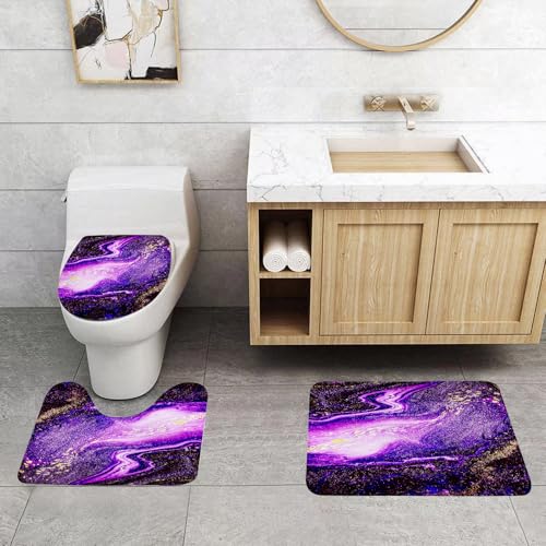 QRFASFZO 3 Stück Badematten und WC Vorleger Microfaser Weiches Badteppich badvorleger rutschfest Waschbar Badezimmerteppich Set,Marmordesign Lila Goldener Marmorierungshintergrund Bunte Moderne Orie QRFASFZO 3 Stück Badematten und WC Vorleger Microfaser Weiches Badteppich badvorleger rutschfest Waschbar Badezimmerteppich Set,Marmordesign Lila Goldener Marmorierungshintergrund Bunte Moderne Orie von QRFASFZO