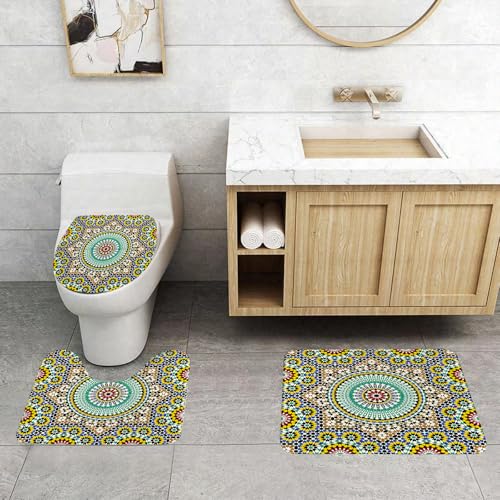 QRFASFZO 3 Stück Badematten und WC Vorleger Microfaser Weiches Badteppich badvorleger rutschfest Waschbar Badezimmerteppich Set,Marokkanisches Dekor, dekorative Wandfliesen in Architekturglasur, QRFASFZO 3 Stück Badematten und WC Vorleger Microfaser Weiches Badteppich badvorleger rutschfest Waschbar Badezimmerteppich Set,Marokkanisches Dekor, dekorative Wandfliesen in Architekturglasur, von QRFASFZO