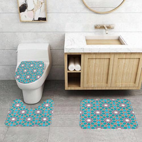 QRFASFZO 3 Stück Badematten und WC Vorleger Microfaser Weiches Badteppich badvorleger rutschfest Waschbar Badezimmerteppich Set,Marokkanisches Dekor, traditionelle maurische verschlungene Sternforme QRFASFZO 3 Stück Badematten und WC Vorleger Microfaser Weiches Badteppich badvorleger rutschfest Waschbar Badezimmerteppich Set,Marokkanisches Dekor, traditionelle maurische verschlungene Sternforme von QRFASFZO