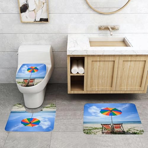 QRFASFZO 3 Stück Badematten und WC Vorleger Microfaser Weiches Badteppich badvorleger rutschfest Waschbar Badezimmerteppich Set,Meer, EIN Paar Stühle und Bunte Sonne, weiche, zottelige Badezimmertep QRFASFZO 3 Stück Badematten und WC Vorleger Microfaser Weiches Badteppich badvorleger rutschfest Waschbar Badezimmerteppich Set,Meer, EIN Paar Stühle und Bunte Sonne, weiche, zottelige Badezimmertep von QRFASFZO
