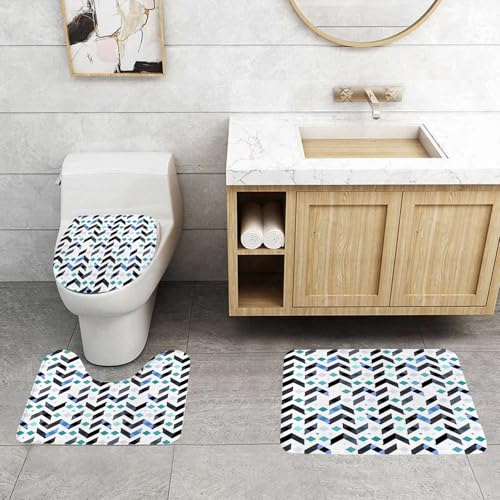 QRFASFZO 3 Stück Badematten und WC Vorleger Microfaser Weiches Badteppich badvorleger rutschfest Waschbar Badezimmerteppich Set,Mehrfarbiges, nahtloses Muster im Chevron-Stil. Pfeilstruktur. Geometr von QRFASFZO