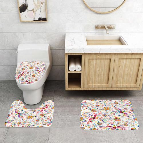 QRFASFZO 3 Stück Badematten und WC Vorleger Microfaser Weiches Badteppich badvorleger rutschfest Waschbar Badezimmerteppich Set,Mexikanisch, Bunte Natur inspiriert ethnische Muster Vögel Flo1 QRFASFZO 3 Stück Badematten und WC Vorleger Microfaser Weiches Badteppich badvorleger rutschfest Waschbar Badezimmerteppich Set,Mexikanisch, Bunte Natur inspiriert ethnische Muster Vögel Flo1 von QRFASFZO