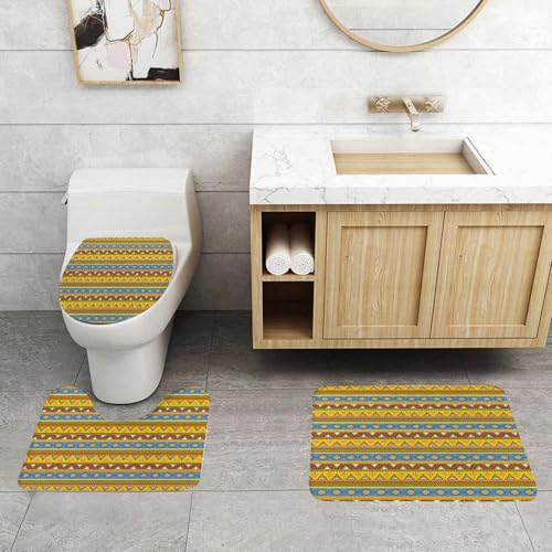 QRFASFZO 3 Stück Badematten und WC Vorleger Microfaser Weiches Badteppich badvorleger rutschfest Waschbar Badezimmerteppich Set,Mexikanische, traditionelle indianische Azteken-Bordüren mit geometris QRFASFZO 3 Stück Badematten und WC Vorleger Microfaser Weiches Badteppich badvorleger rutschfest Waschbar Badezimmerteppich Set,Mexikanische, traditionelle indianische Azteken-Bordüren mit geometris von QRFASFZO