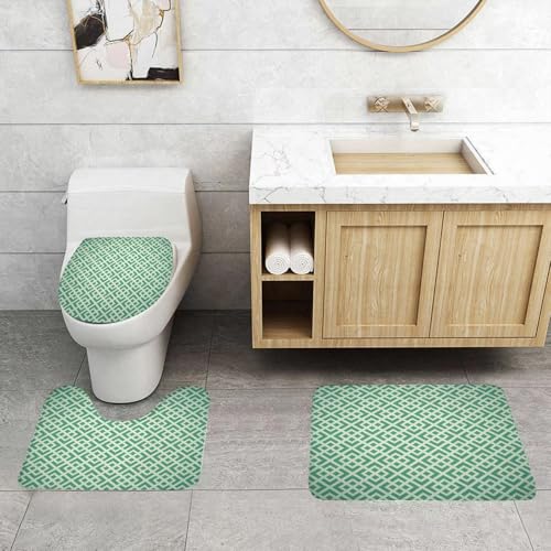 QRFASFZO 3 Stück Badematten und WC Vorleger Microfaser Weiches Badteppich badvorleger rutschfest Waschbar Badezimmerteppich Set,Mint, Shabby Fashion Abstrakte Quadrate Vintage Muster Kariert Gestrei QRFASFZO 3 Stück Badematten und WC Vorleger Microfaser Weiches Badteppich badvorleger rutschfest Waschbar Badezimmerteppich Set,Mint, Shabby Fashion Abstrakte Quadrate Vintage Muster Kariert Gestrei von QRFASFZO