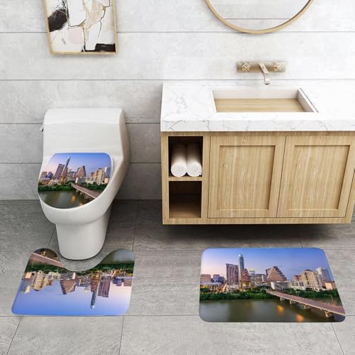 QRFASFZO 3 Stück Badematten und WC Vorleger Microfaser Weiches Badteppich badvorleger rutschfest Waschbar Badezimmerteppich Set,Modern, Austin Texas American City Brücke über den See Wolkenkratzer U QRFASFZO 3 Stück Badematten und WC Vorleger Microfaser Weiches Badteppich badvorleger rutschfest Waschbar Badezimmerteppich Set,Modern, Austin Texas American City Brücke über den See Wolkenkratzer U von QRFASFZO
