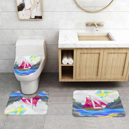 QRFASFZO 3 Stück Badematten und WC Vorleger Microfaser Weiches Badteppich badvorleger rutschfest Waschbar Badezimmerteppich Set,Modern, Sonne, Himmel, Wolken, Segelschiff, auf See, QRFASFZO 3 Stück Badematten und WC Vorleger Microfaser Weiches Badteppich badvorleger rutschfest Waschbar Badezimmerteppich Set,Modern, Sonne, Himmel, Wolken, Segelschiff, auf See, von QRFASFZO